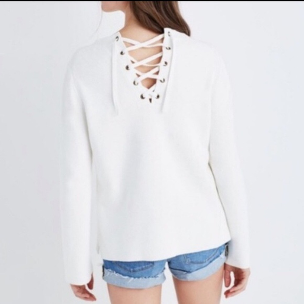 MADEWELL Cream Lace Back Cropped Sweater